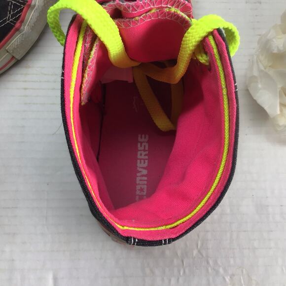 Converse Chuck Taylor 2-Fold Hi Top Black w/ Neon Pink & Green Women 10 / Men 8 - Picture 6 of 8
